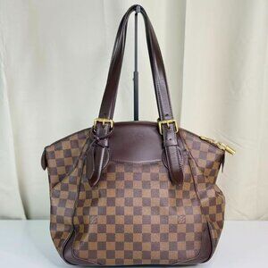 Louis Vuitton Damier Ebene Shoulder Bag Tote with Brown Handles